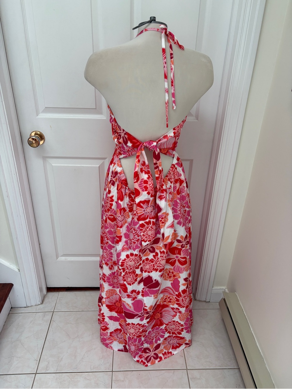 Tropical Halter Maxi Dress in Pink and Red Floral - Picture 5 of 7